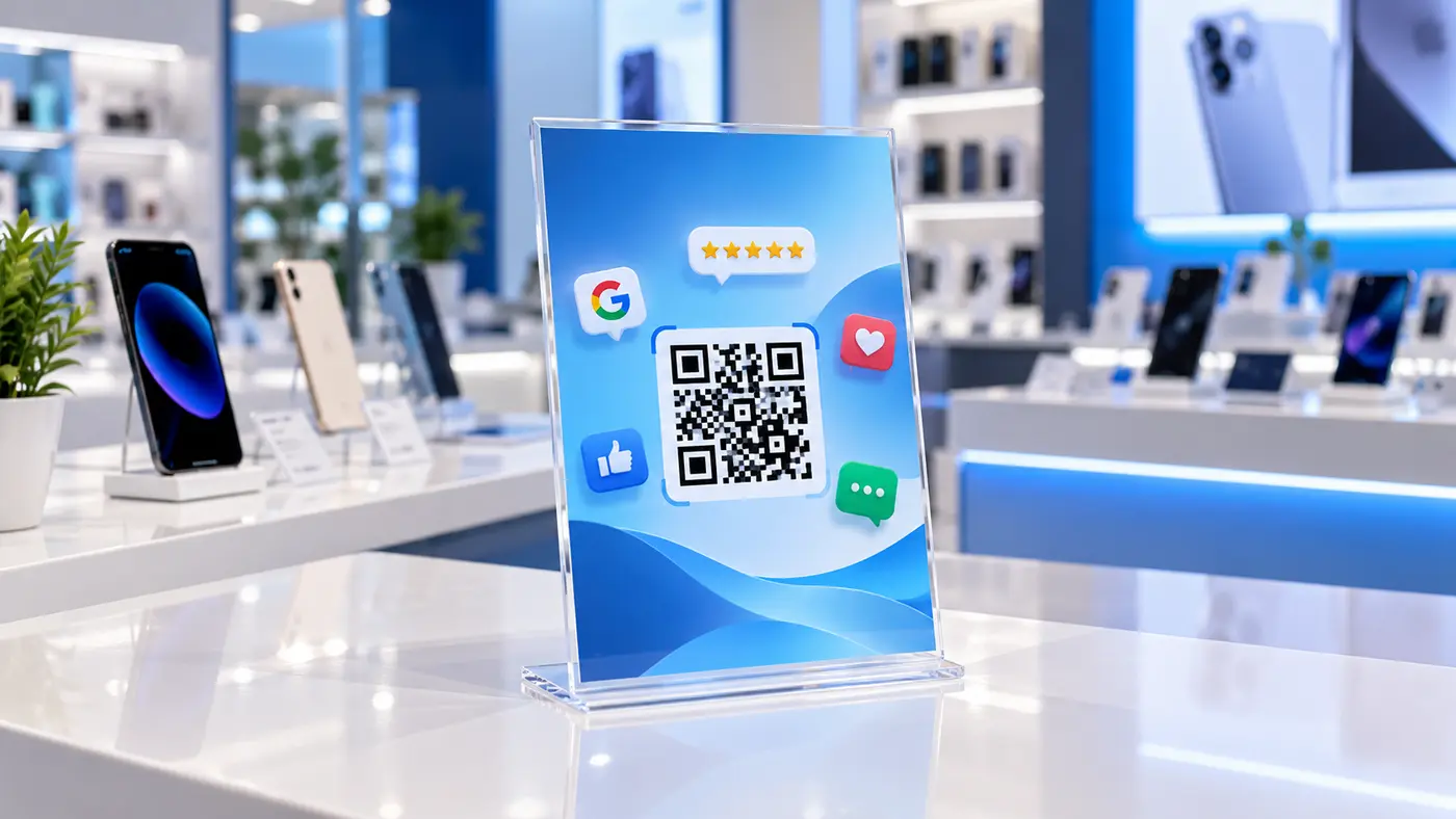 Modern mobile shop acrylic QR standee
